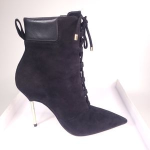 Good American Black Suede Booties Size 7.5 High Heel Stiletto Shoes GA012K-E